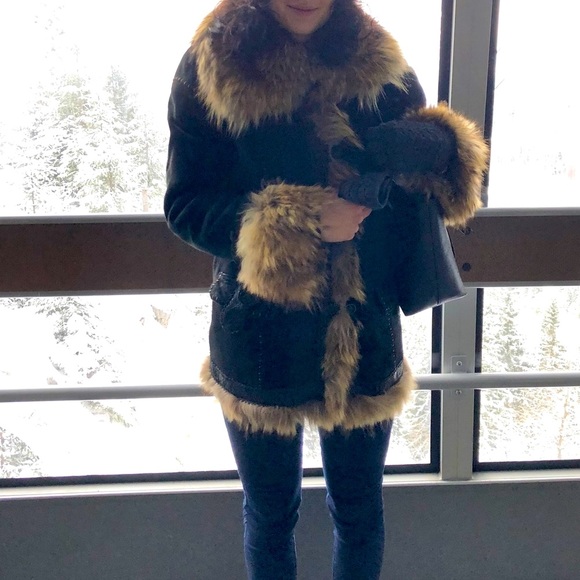 Long jacket - natural fur - natural wool inside - Picture 3 of 3